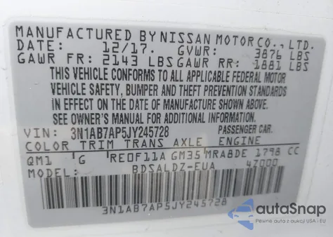 2018 Nissan Sentra Sv из США, поврежденный, VIN 3N1AB7AP5JY245728